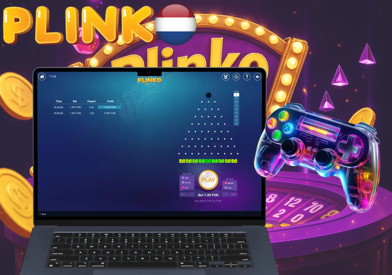 Plinko demo gameplay with visible profit results and gamepad graphic